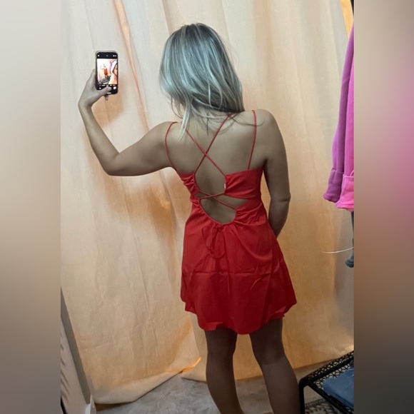 Pretty Garbage Ruched Poplin Mini Dress Red - Picture 5 of 16